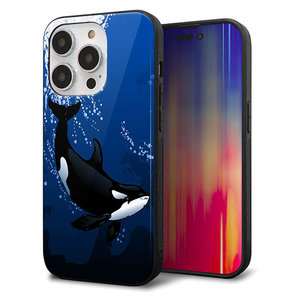 iPhone14 Pro 強化ガラス&TPUスマホケース ガラプリ【423 シャチ】