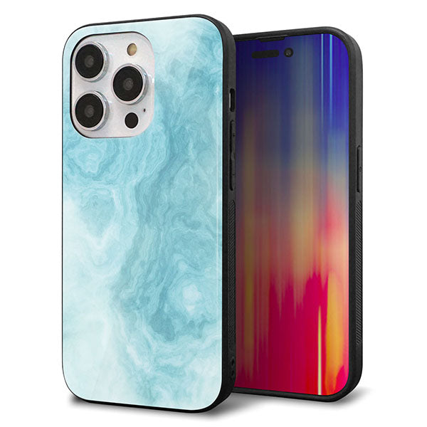 iPhone14 Pro 強化ガラス&TPUスマホケース ガラプリ【KM868 大理石BL】