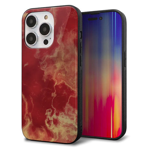 iPhone14 Pro 強化ガラス&TPUスマホケース ガラプリ【KM870 大理石RD】