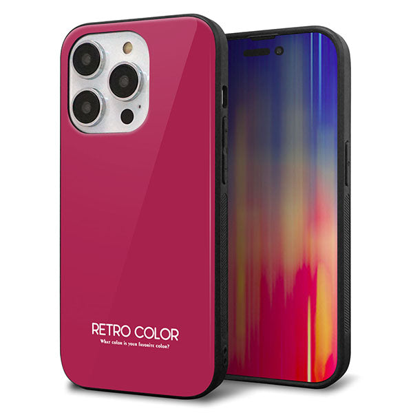 iPhone14 Pro 強化ガラス&TPUスマホケース ガラプリ【KM921 レトロカラー(ダークピンク)】
