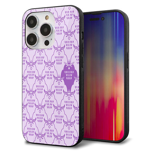 iPhone14 Pro 強化ガラス&TPUスマホケース ガラプリ【MA918 パターン ミミズク】