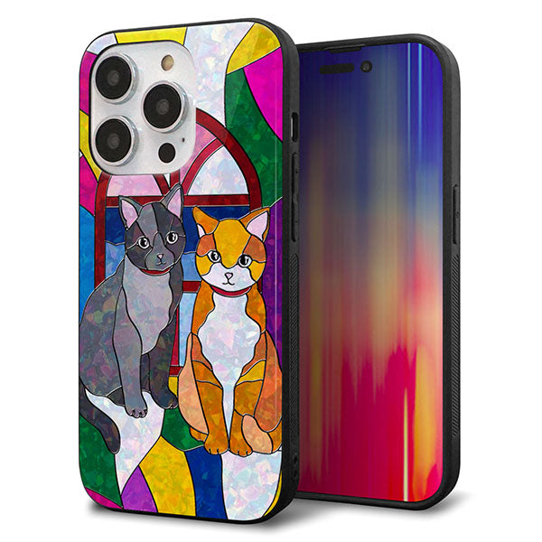 iPhone14 Pro 強化ガラス&TPUスマホケース ガラプリ【MA995 ステンドグラス ネコ】