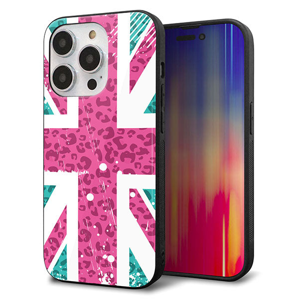 iPhone14 Pro 強化ガラス&TPUスマホケース ガラプリ【SC807 ユニオンジャック ピンクヒョウ柄】