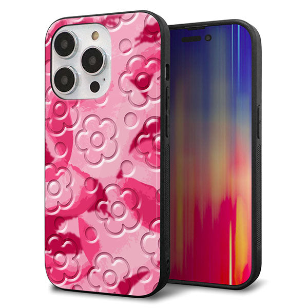 iPhone14 Pro 強化ガラス&TPUスマホケース ガラプリ【SC847 フラワーヴェルニ花濃いピンク(ローズアンディアン)】