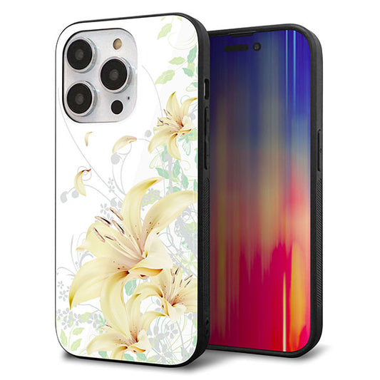 iPhone14 Pro 強化ガラス&TPUスマホケース ガラプリ【SC851 ユリ(ホワイト)】
