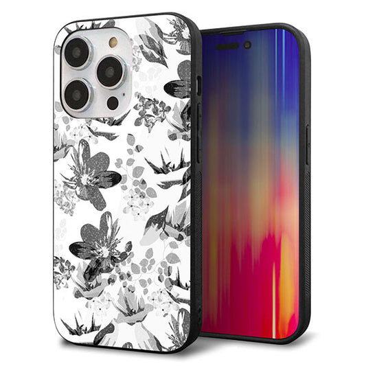 iPhone14 Pro 強化ガラス&TPUスマホケース ガラプリ【SC914 花柄モノトーン 03】