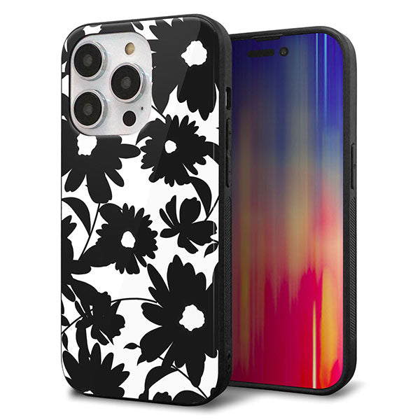 iPhone14 Pro 強化ガラス&TPUスマホケース ガラプリ【SC916 花柄モノトーン 05】