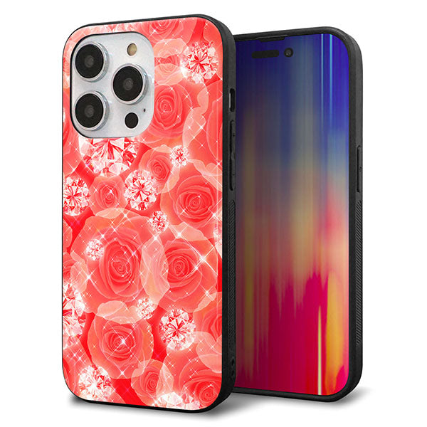 iPhone14 Pro 強化ガラス&TPUスマホケース ガラプリ【VA816 ダイヤモンドとバラ】
