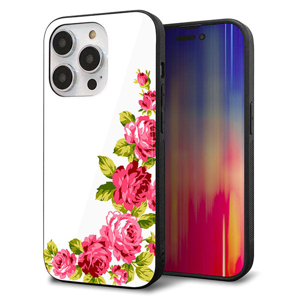 iPhone14 Pro 強化ガラス&TPUスマホケース ガラプリ【VA825 バラのフレーム(白)】