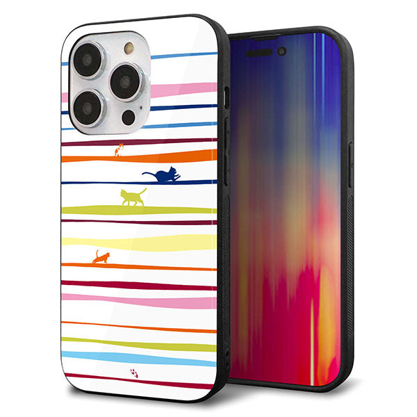 iPhone14 Pro 強化ガラス&TPUスマホケース ガラプリ【YA893 ストライプネコ02 L】