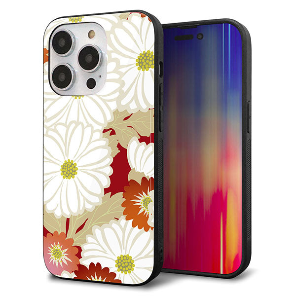 iPhone14 Pro 強化ガラス&TPUスマホケース ガラプリ【YJ322 和柄 菊】