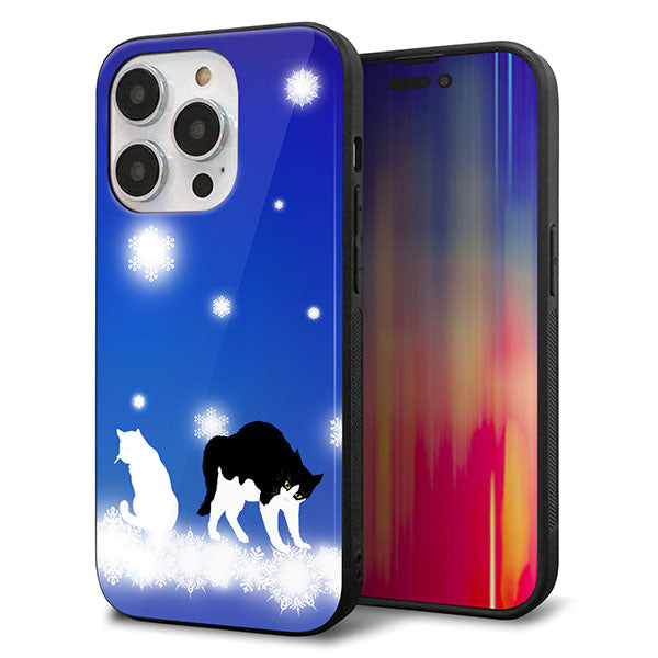 iPhone14 Pro 強化ガラス&TPUスマホケース ガラプリ【YJ335 雪の結晶 はちわれ】