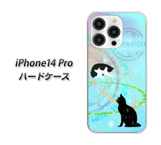 iPhone14 Pro 高画質仕上げ 背面印刷 ハードケース【YJ329 魔法陣猫 キラキラ パステル】