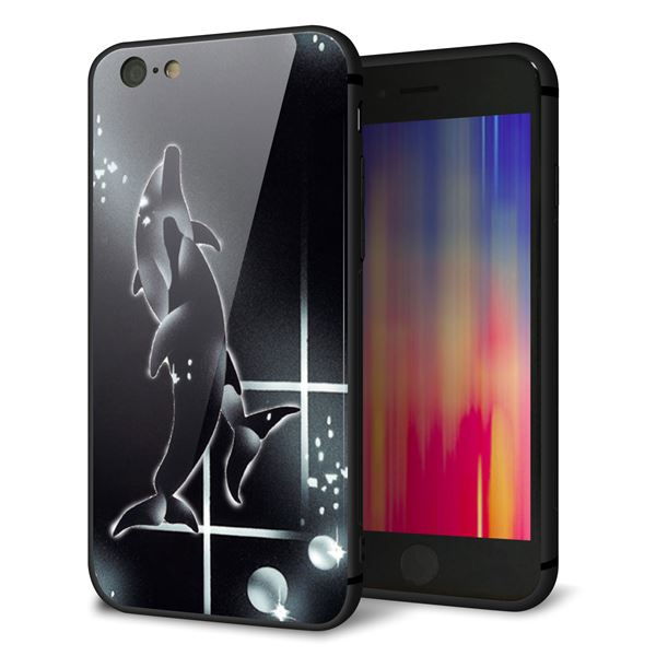 iPhone6 強化ガラス&TPUスマホケース ガラプリ【158 ブラックドルフィン】