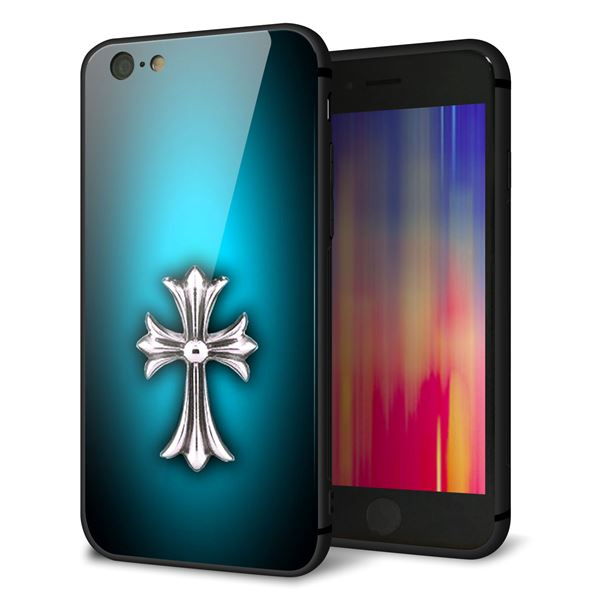 iPhone6 強化ガラス&TPUスマホケース ガラプリ【334 クロスブルー】