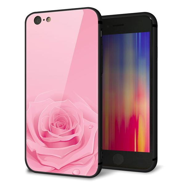 iPhone6 強化ガラス&TPUスマホケース ガラプリ【401 ピンクのバラ】
