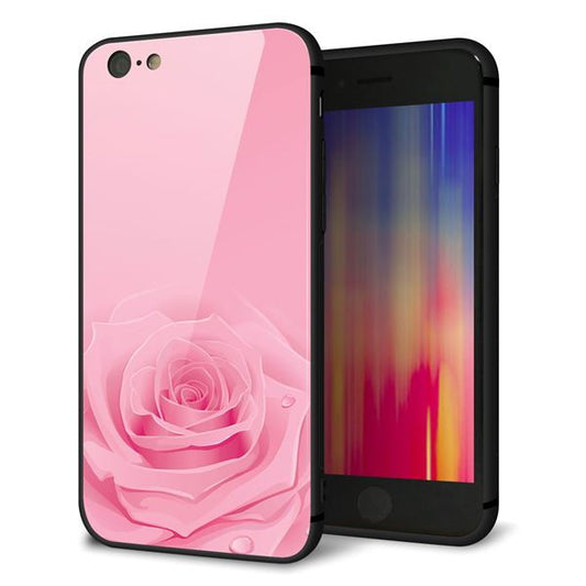 iPhone6 強化ガラス＆TPUスマホケース ガラプリ【401 ピンクのバラ】