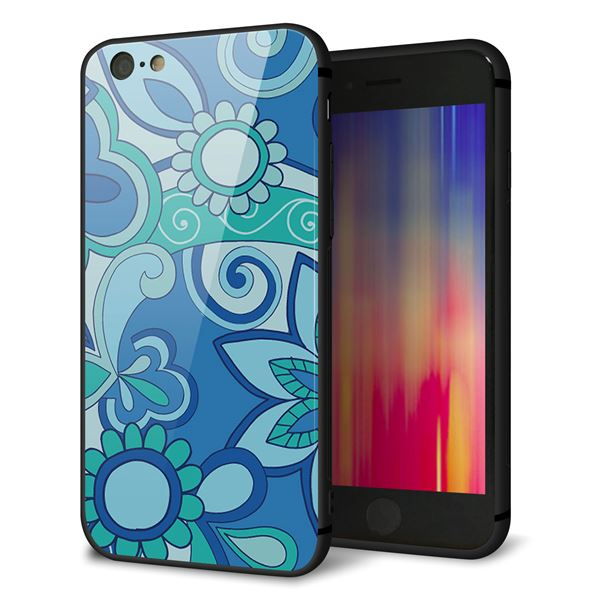 iPhone6 強化ガラス&TPUスマホケース ガラプリ【409 ブルーミックス】
