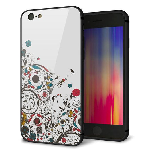 iPhone6 強化ガラス&TPUスマホケース ガラプリ【EK908 カラフルな花と鳥】