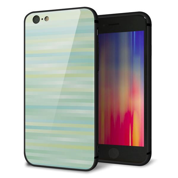 iPhone6 強化ガラス&TPUスマホケース ガラプリ【IB908 グラデーションボーダー_グリーン】