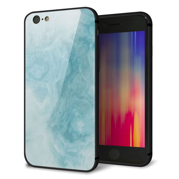 iPhone6 強化ガラス&TPUスマホケース ガラプリ【KM868 大理石BL】