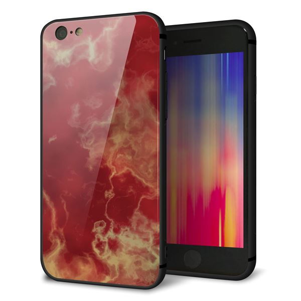 iPhone6 強化ガラス&TPUスマホケース ガラプリ【KM870 大理石RD】