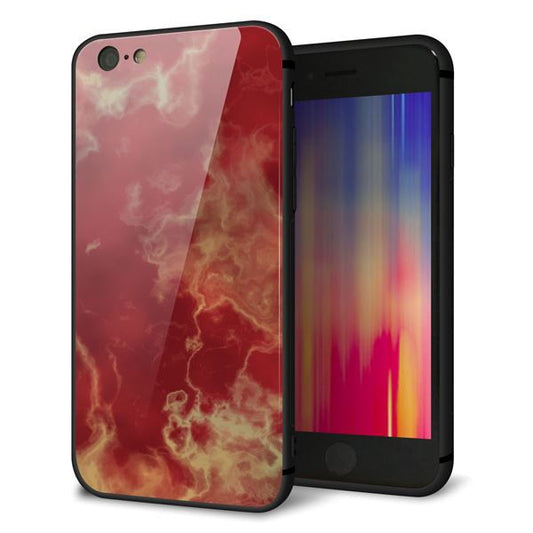 iPhone6 強化ガラス&TPUスマホケース ガラプリ【KM870 大理石RD】
