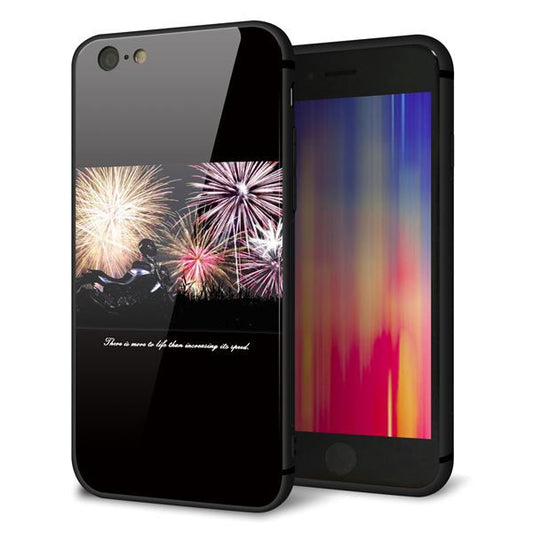 iPhone6 強化ガラス&TPUスマホケース ガラプリ【KM878 バイクと花火】