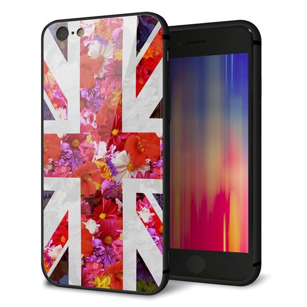 iPhone6 強化ガラス&TPUスマホケース ガラプリ【SC801 ユニオンジャック リアルフラワー】