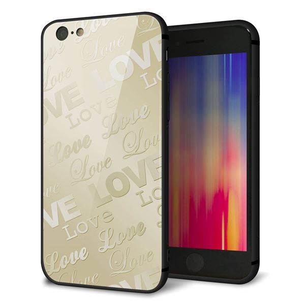 iPhone6 強化ガラス&TPUスマホケース ガラプリ【SC840 エンボス風LOVEリンク(ヌーディーベージュ)】
