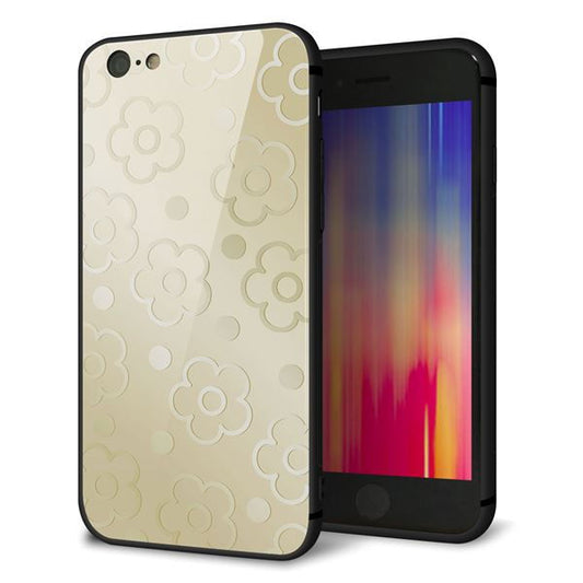 iPhone6 強化ガラス&TPUスマホケース ガラプリ【SC842 エンボス風デイジーシンプル(ベージュ)】