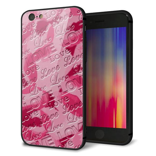 iPhone6 強化ガラス&TPUスマホケース ガラプリ【SC845 フラワーヴェルニLOVE濃いピンク(ローズアンディアン)】