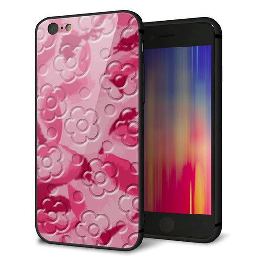 iPhone6 強化ガラス＆TPUスマホケース ガラプリ【SC847 フラワーヴェルニ花濃いピンク（ローズアンディアン）】