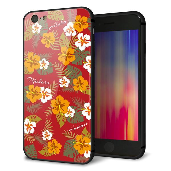 iPhone6 強化ガラス&TPUスマホケース ガラプリ【SC885 ハワイアンアロハレトロ(レッド)】