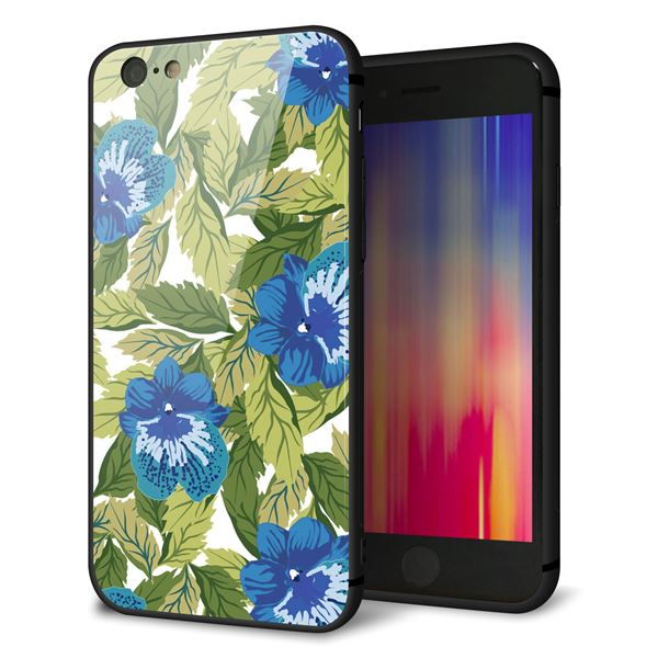 iPhone6 強化ガラス&TPUスマホケース ガラプリ【SC896 ボタニカル ブルー&リーフ】
