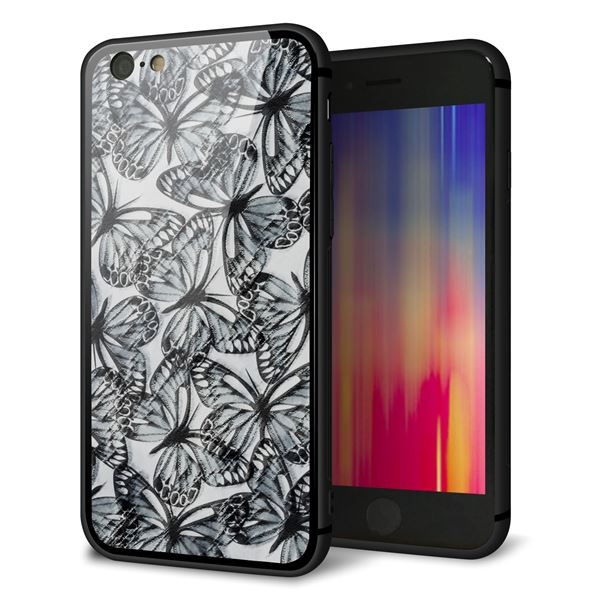 iPhone6 強化ガラス&TPUスマホケース ガラプリ【SC905 ガーデンバタフライ ブラック】