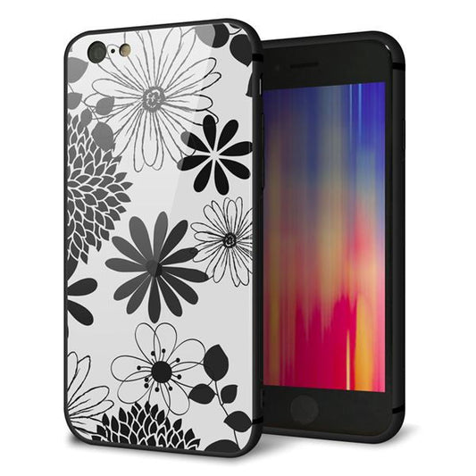 iPhone6 強化ガラス&TPUスマホケース ガラプリ【SC912 花柄モノトーン 01】