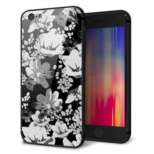 iPhone6 強化ガラス&TPUスマホケース ガラプリ【SC913 花柄モノトーン 02】