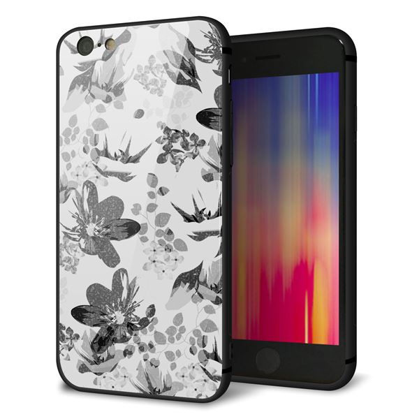 iPhone6 強化ガラス&TPUスマホケース ガラプリ【SC914 花柄モノトーン 03】