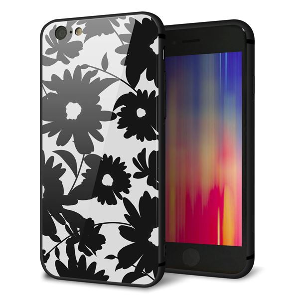 iPhone6 強化ガラス&TPUスマホケース ガラプリ【SC916 花柄モノトーン 05】