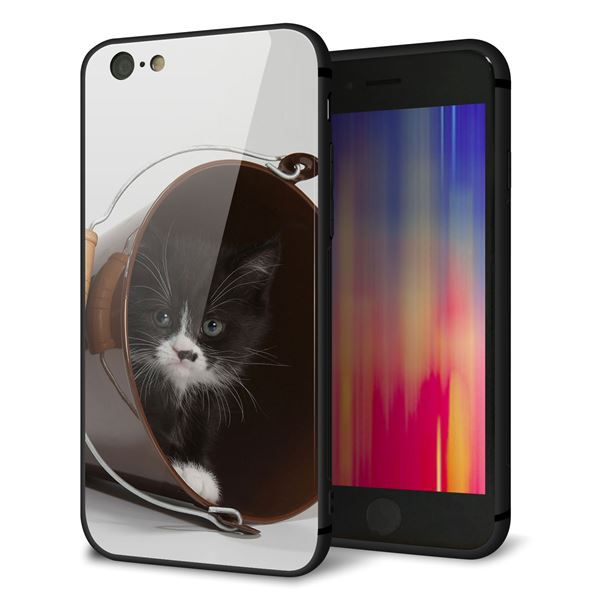 iPhone6 強化ガラス&TPUスマホケース ガラプリ【VA800 ネコとバケツ】