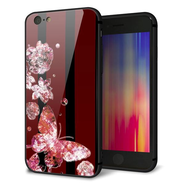 iPhone6 強化ガラス&TPUスマホケース ガラプリ【VA814 宝石と蝶】