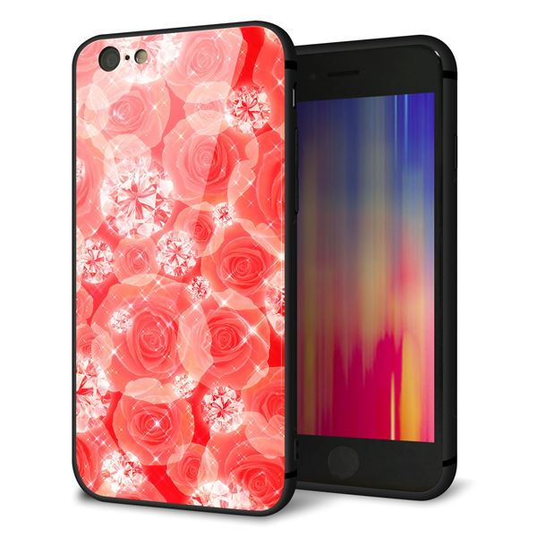 iPhone6 強化ガラス&TPUスマホケース ガラプリ【VA816 ダイヤモンドとバラ】