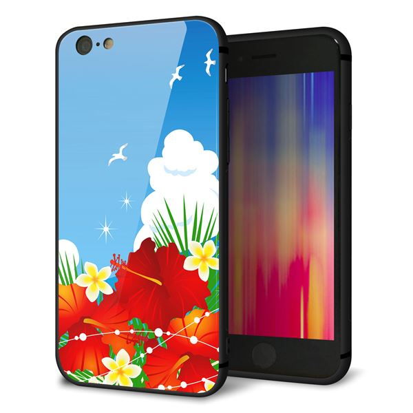 iPhone6 強化ガラス&TPUスマホケース ガラプリ【VA821 ハイビスカスと青空】