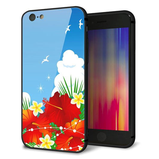 iPhone6 強化ガラス&TPUスマホケース ガラプリ【VA821 ハイビスカスと青空】