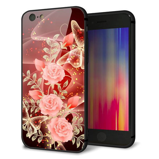 iPhone6 強化ガラス＆TPUスマホケース ガラプリ【VA824 魅惑の蝶とピンクのバラ】