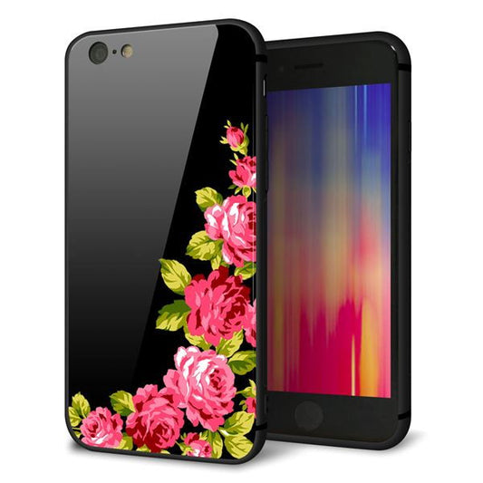 iPhone6 強化ガラス&TPUスマホケース ガラプリ【VA826 バラのフレーム(黒)】