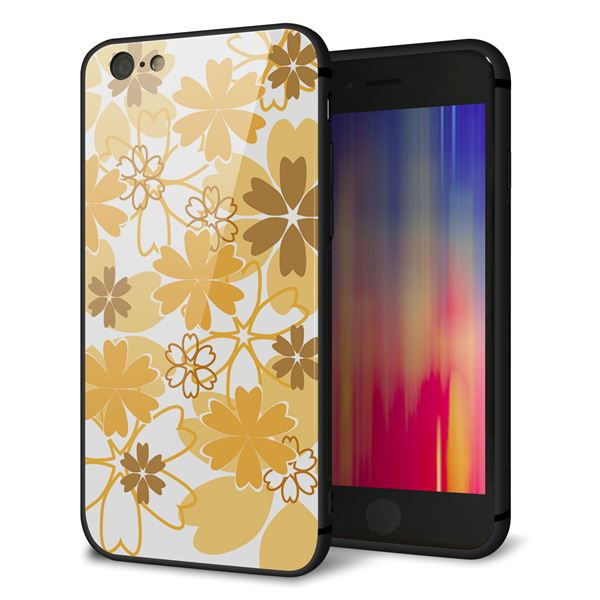 iPhone6 強化ガラス&TPUスマホケース ガラプリ【VA959 重なり合う花 オレンジ】