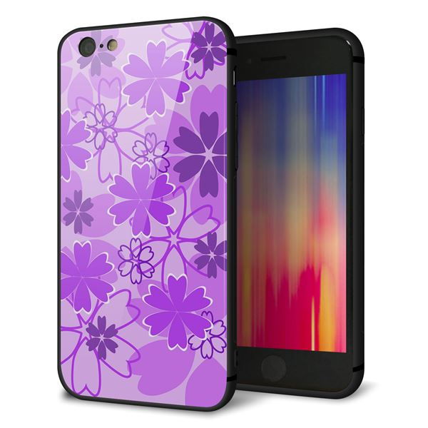 iPhone6 強化ガラス&TPUスマホケース ガラプリ【VA960 重なり合う花 パープル】