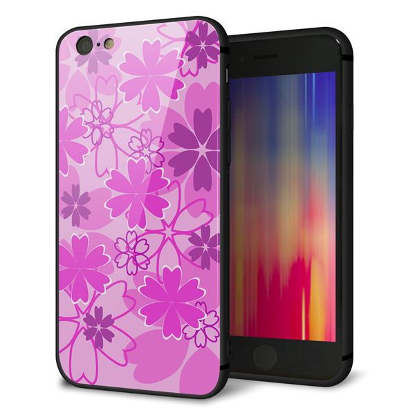 iPhone6 強化ガラス&TPUスマホケース ガラプリ【VA961 重なり合う花 ピンク】